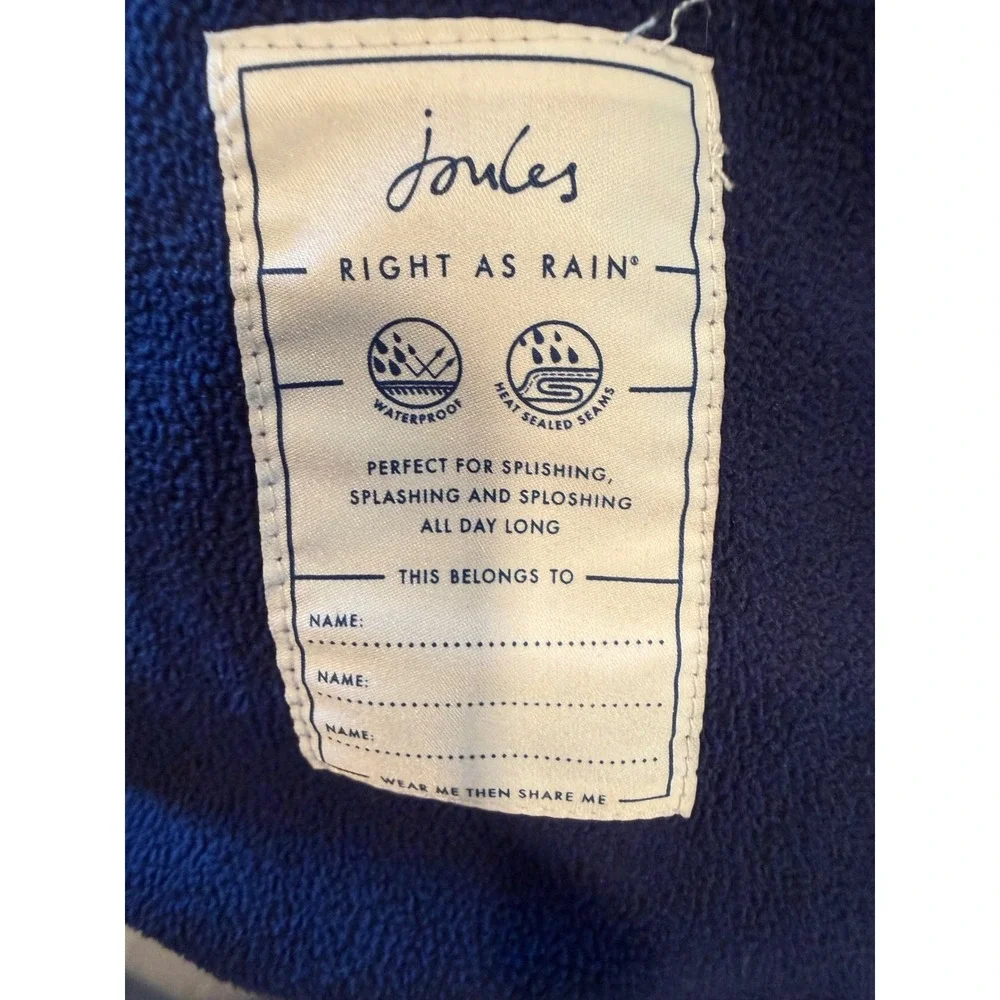 Joules Kids Navy Horse Print Right as Rain Waterproof Fleece Lined Jacket Size 8